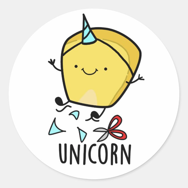 Sticker Rond Blague de maïs drôle de licorne  (Devant)