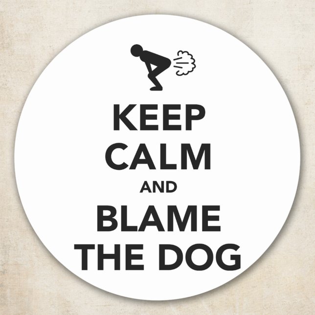 Sticker Rond Blague de pet de chien drôle - Parodie de Keep Cal (Créateur téléchargé)