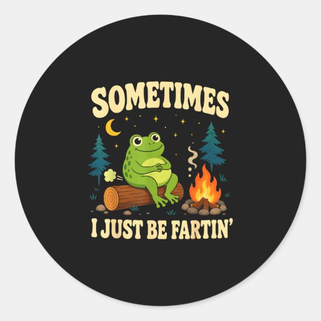 Sticker Rond Blague drôle de pet de grenouille camping feu de c (Devant)