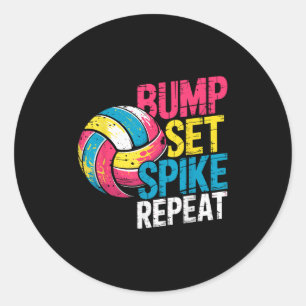 Sticker Rond Blague drôle de Volleyball Bump Set Spike Joueur à