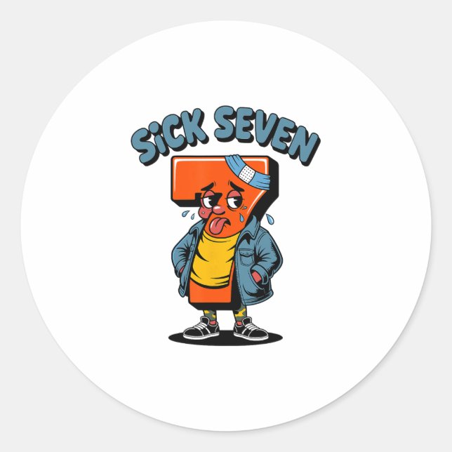 Sticker Rond Blague Malade Sept Mème Six Sept Jeu de Mots Hallo (Devant)