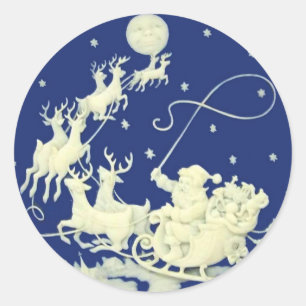 Sticker Rond Blanc bleu de Noël de tour de nuit du père noël
