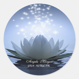 Sticker Rond Blanc chic Lotus Bleu