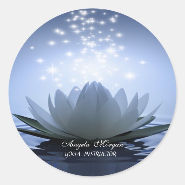 Sticker Rond Blanc chic Lotus Bleu (Devant)
