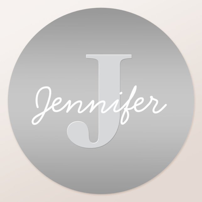 Sticker Rond Blanc Cursive & Monogramme Gris | Couleurs Modifia (Créateur téléchargé)