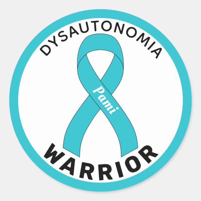 Sticker rond blanc Dysautonomia Warriia Ribbon (Devant)