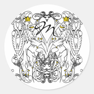 Sticker Rond Blanc effréné de lion vintage avec des couronnes