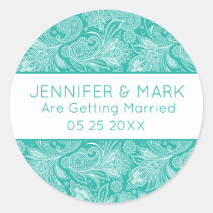 Sticker Rond Blanc et Turquoise Vintage Motif Paisley