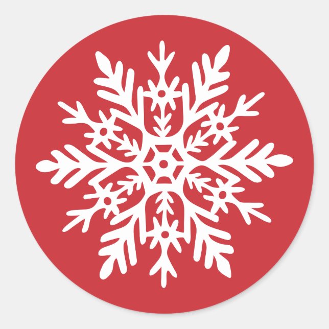 Sticker Rond Blanc fantaisiste flocon de neige rouge Noël (Devant)