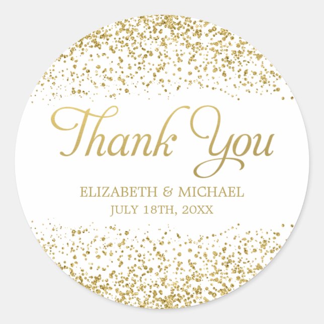 Sticker Rond Blanc Faux Gold Parties scintillant mariage Favori (Devant)