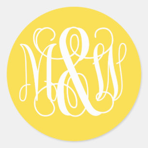 Sticker Rond Blanc jaune B&G Vine Script Monogramme do-it-yours
