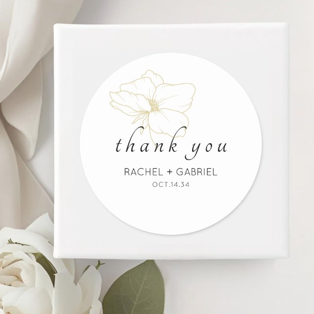 Sticker Rond Blanc | Mariage Floral Chic Moderne  (Créateur téléchargé)