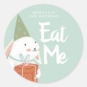 Sticker Rond Blanc mignonne lapin Anniversaire Favoriser
