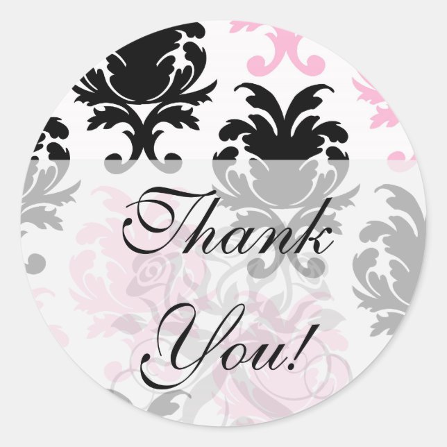 Sticker Rond blanc noir rose joli gras damas (Devant)