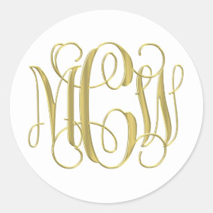 Sticker Rond Blanc Or Préparatoire Vigne Écriture Monogramme DI