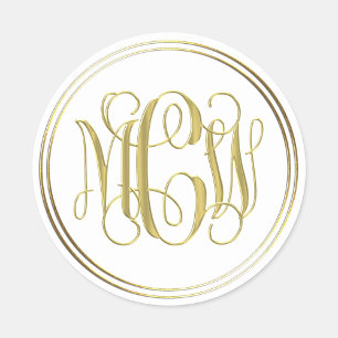 Sticker Rond Blanc Or Préparatoire Vigne Écriture Monogramme DI