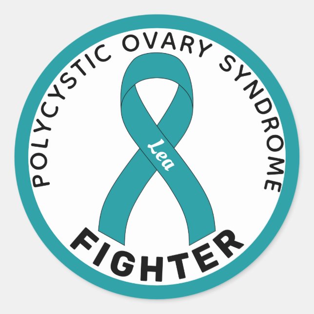 Sticker rond blanc PCOS Fighter Ribbon (Devant)