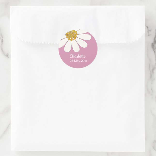 Sticker Rond Blanc Retro Moderne Fleur de marguerite Personnali (Sac)