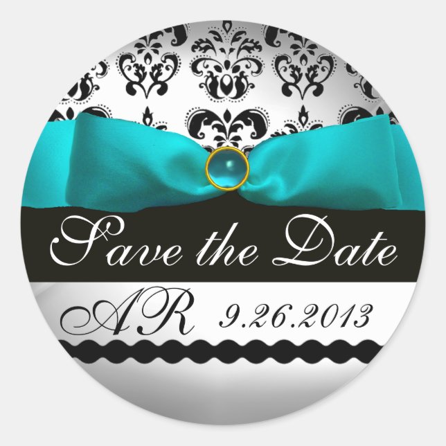 STICKER ROND BLANC RIBBON BLUE TURQUASE NOIR DOMMASK MONOGRAM (Devant)