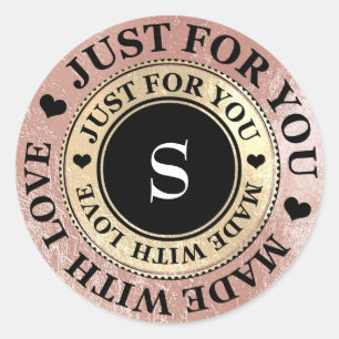Sticker Rond Blanc rose de noir d'or de monogramme fabriqué à