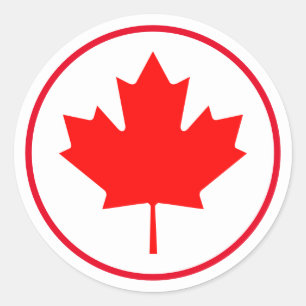 Sticker Rond Blanc rouge d'érable de feuille de jour canadien