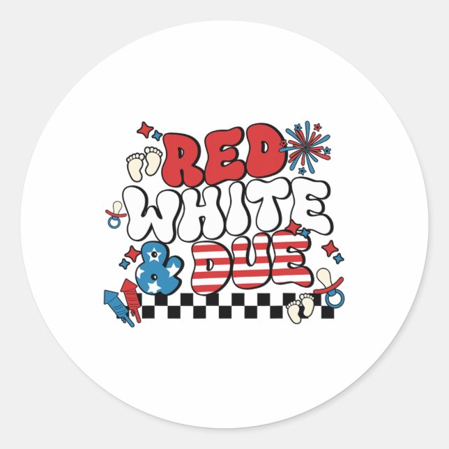 Sticker Rond Blanc Rouge Et 4 juillet Grossesse Dû Ba (Devant)