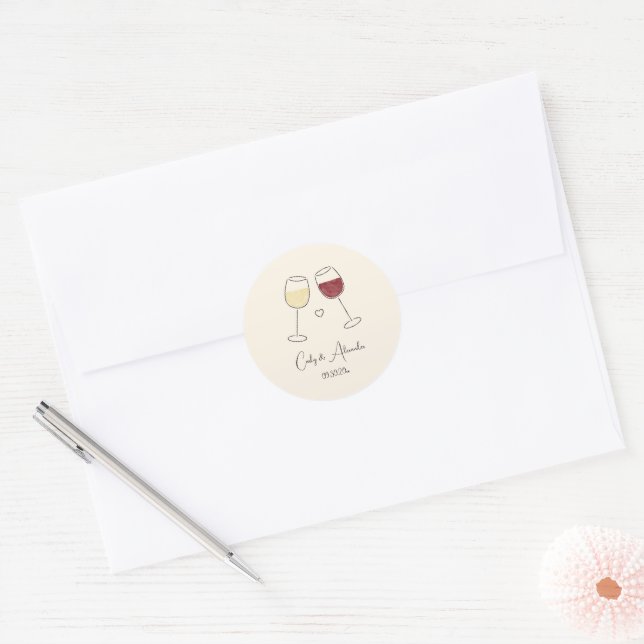 Sticker Rond Blanc Rouge Vin Verre de mariage Favor Enveloppe (Enveloppe)