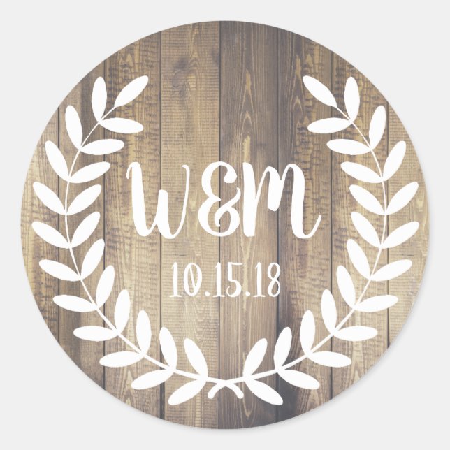 Sticker Rond Blanc rustique ferme Laurels Grange bois (Devant)