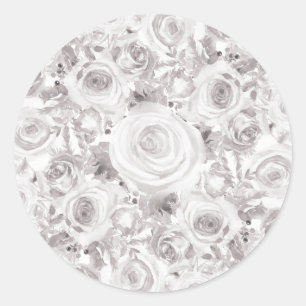 Sticker Rond Blanc Rustique Hiver Rose Mariage Élégant Faveur