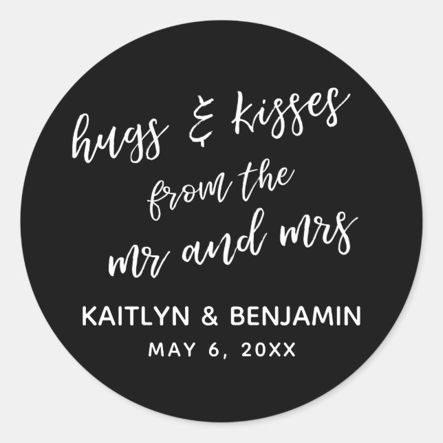 Sticker Rond Blanc sur Black Hugs & Kisses de M et Mme. (Devant)