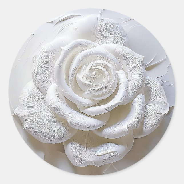 Sticker Rond Blanc sur blanc - Rose sculpté (Devant)