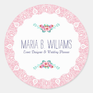 Sticker Rond Blanc Sur Dentelle Rose Accent Floral Bouquet