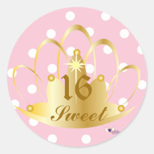 Sticker Rond Blanc Sur Pois Roses, Doux, 16 Sticker-Cust.
