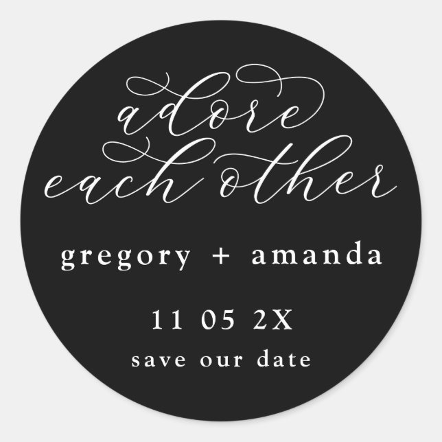 Sticker Rond Blanc traditionnel sur noir Élégante calligraphie (Devant)