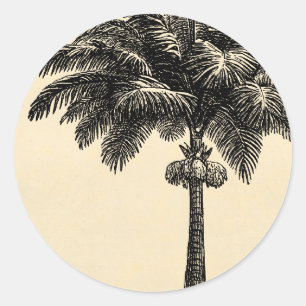 Sticker Rond Blanc tropical vintage de modèle de palmier d'îl