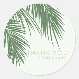 Sticker Rond Blanc Vert Élégant Palm Tropical Feuille Mariage