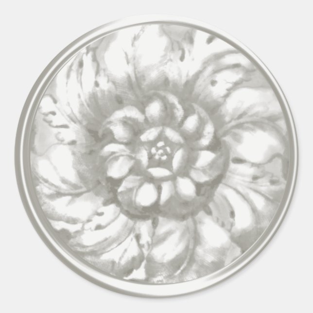 Sticker Rond Blanc Vintage Baroque Embossé Look Seal (Devant)