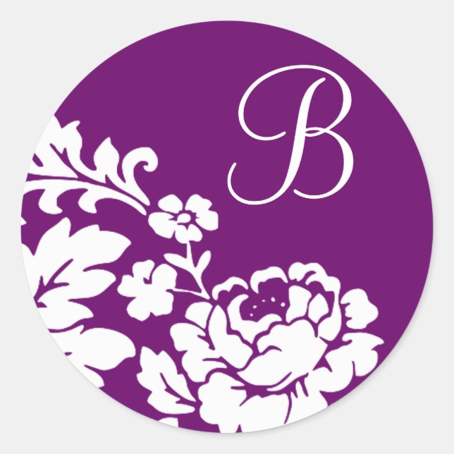 Sticker Rond Blanc Vintage Fleur Silhouette sur Lavande  (Devant)