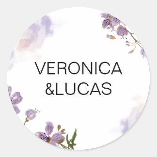 Sticker rond blanc violet Mariage