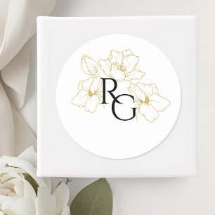 Sticker Rond BLANCHE   Mariage de monogramme floral