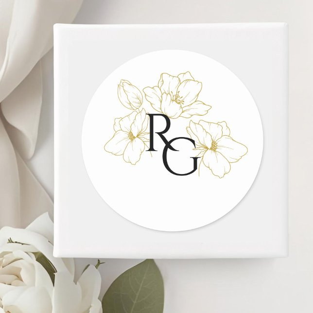 Sticker Rond BLANCHE | Mariage de monogramme floral (Créateur téléchargé)