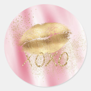 Sticker Rond Blanche rose et Gold Lièvres Kiss Parties scintill