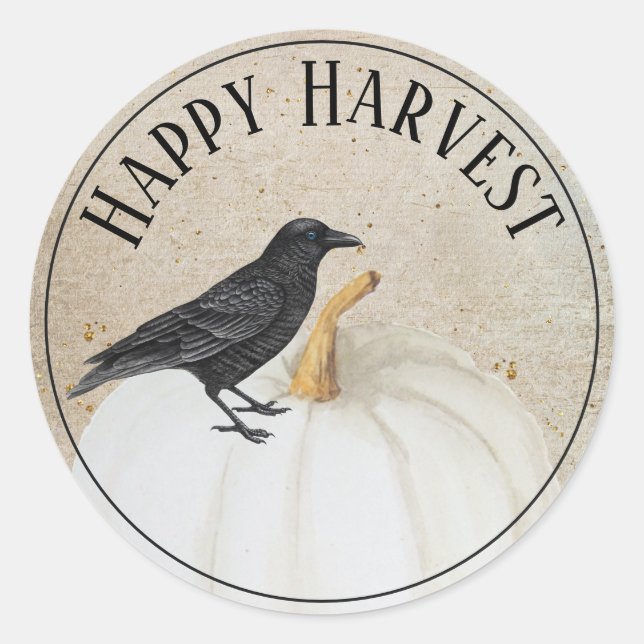 Sticker Rond Blancs Citrouille Happy Harvest (Devant)