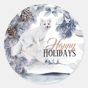 Sticker Rond Blancs renard des neiges de l'Arctique sapin des b