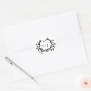 Sticker Rond Blason de calligraphie de monogramme minimaliste p