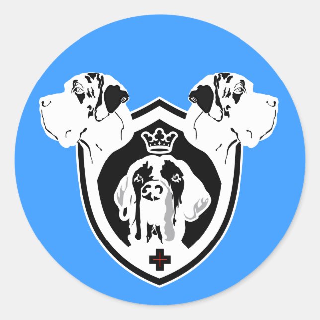 Sticker Rond Blason de Dogue Allemand noir blanc (Devant)