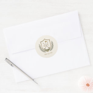 Sticker Rond Blason de golf à monogramme élégant pour mariage