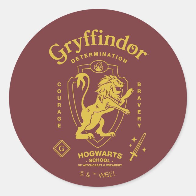 Sticker Rond Blason de GRYFFONDOR™ Détermination Courage Bravou (Devant)