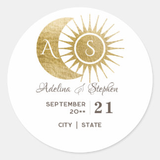 Sticker Rond Blason de monogramme Chic Céleste Or Blanc Soleil