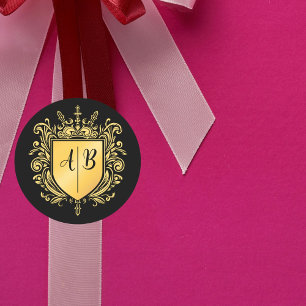 Sticker Rond Blason de monogramme de mariage or